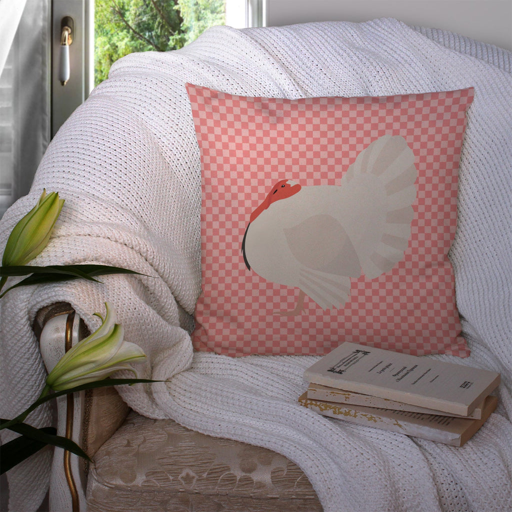 White Holland Turkey Pink Check Decorative Throw Pillow 14x14 Indoor Outdoor Accent Cushion, Fabric Cover with Insert for Sofa, Bed, Porch & Living Room