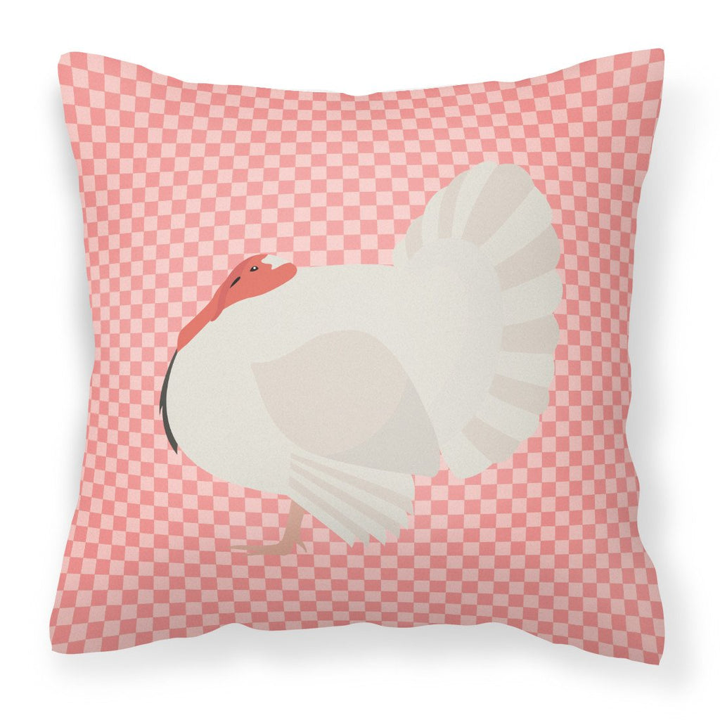 White Holland Turkey Pink Check Decorative Throw Pillow 18x18 Indoor Outdoor Accent Cushion, Fabric Cover with Insert for Sofa, Bed, Porch & Living Room