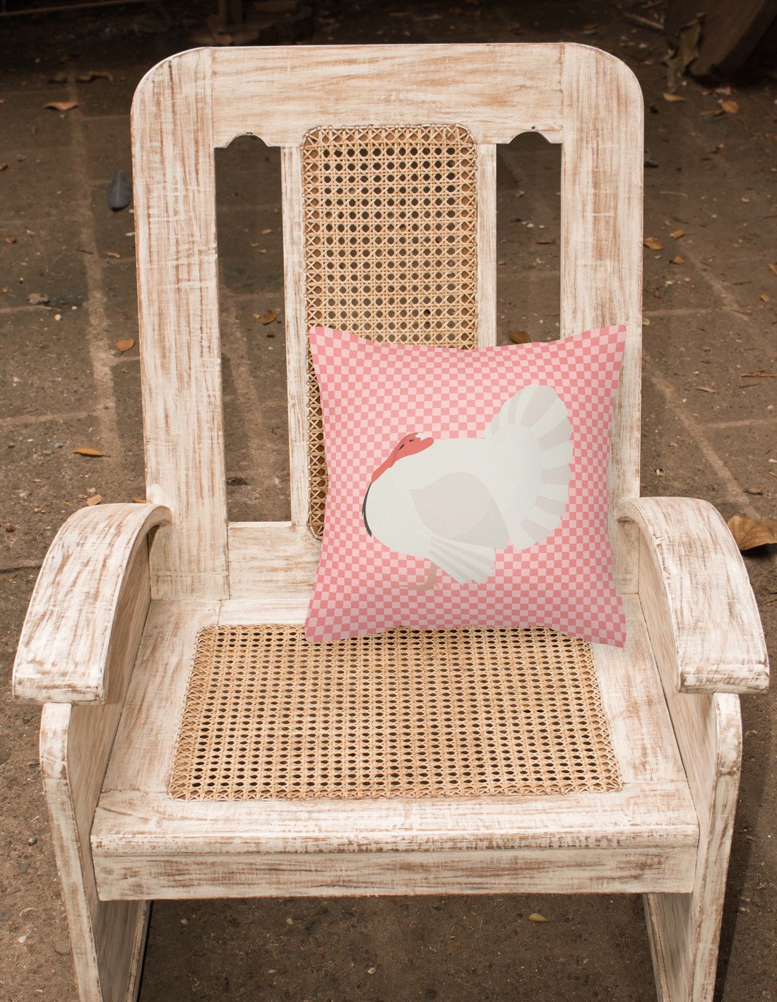 White Holland Turkey Pink Check Decorative Throw Pillow 18x18 Indoor Outdoor Accent Cushion, Fabric Cover with Insert for Sofa, Bed, Porch & Living Room