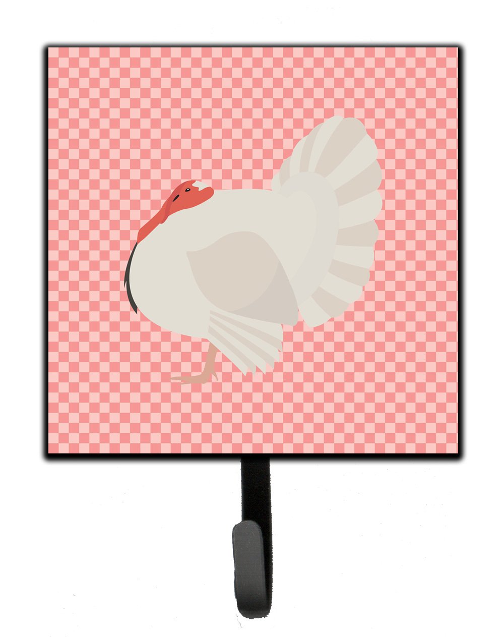 White Holland Turkey Pink Check Leash or Key Holder Wall Hooks, Key Hooks Holder, Coat Rack Wall Mount, Coat Hooks, Hooks for Hanging Keys, Towels, Aprons, Leashes