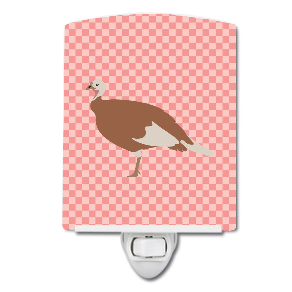 Jersey Buff Turkey Hen Pink Check Ceramic Night Light Compact, UL-Certified, Ideal for Bedroom, Bathroom, Nursery, Hallway, Kitchen, 6x4x3, Multicolor