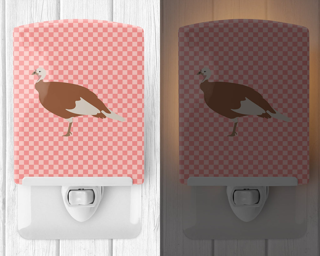 Jersey Buff Turkey Hen Pink Check Ceramic Night Light Compact, UL-Certified, Ideal for Bedroom, Bathroom, Nursery, Hallway, Kitchen, 6x4x3, Multicolor