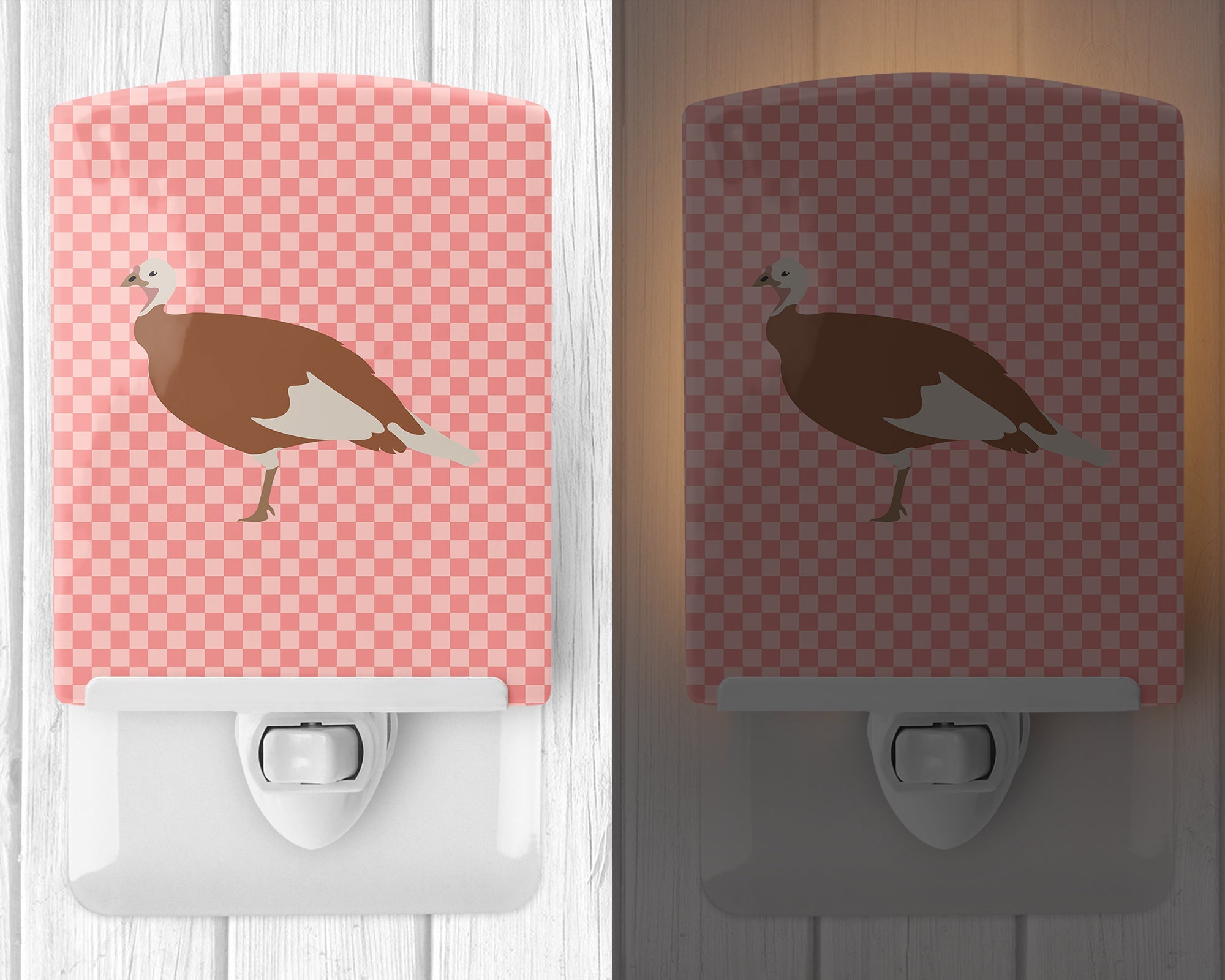 Jersey Buff Turkey Hen Pink Check Ceramic Night Light Compact, UL-Certified, Ideal for Bedroom, Bathroom, Nursery, Hallway, Kitchen, 6x4x3, Multicolor
