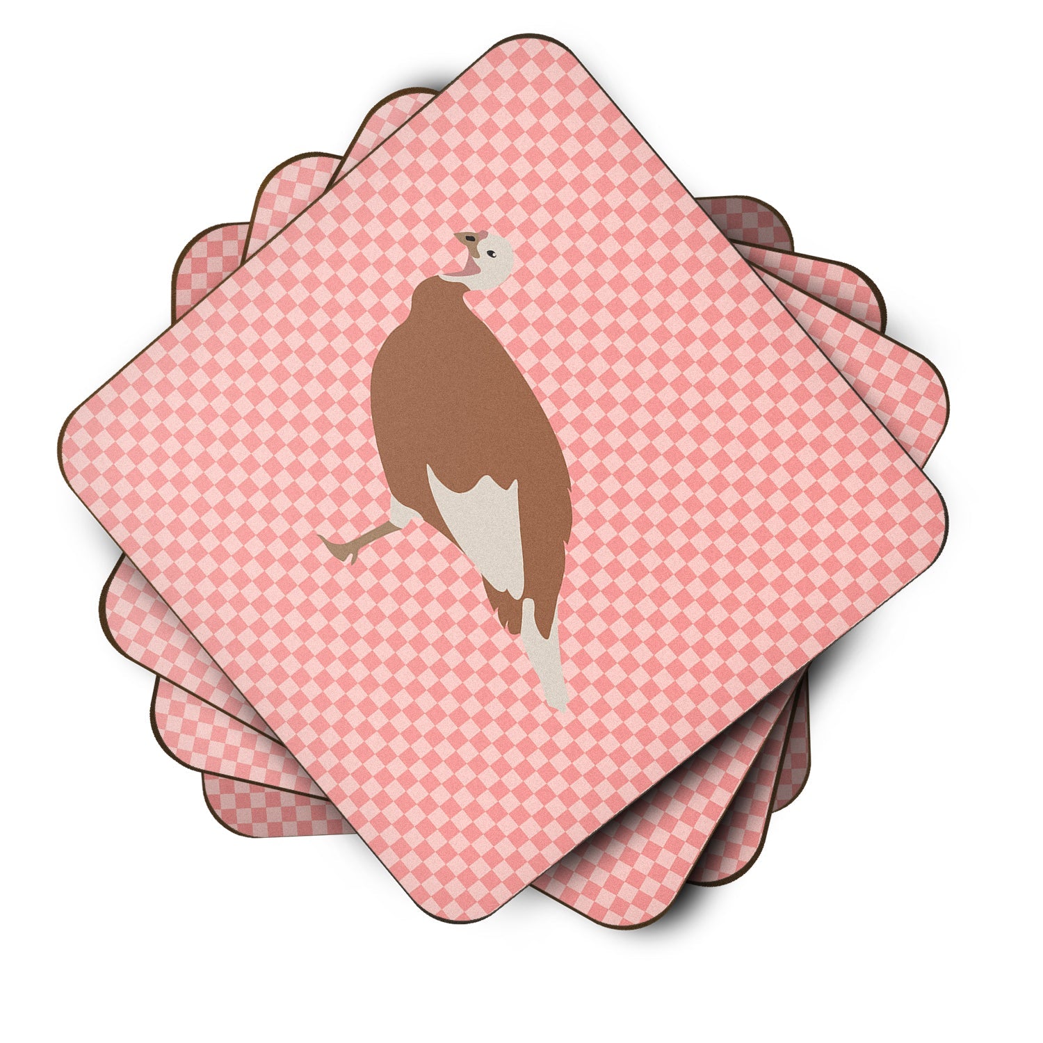 Jersey Buff Turkey Hen Pink Check Foam Coasters Set of 4 Cup Coasters for Indoor Outdoor, Tabletop Protection, Anti Slip, Mouse pad Material