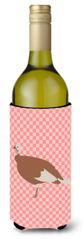 Jersey Buff Turkey Hen Pink Check Wine Bottle Hugger Gift Sleeve for Standard 750 ml Bottles, Insulated Reusable Also Fits Mini Shot & Pint Bottles