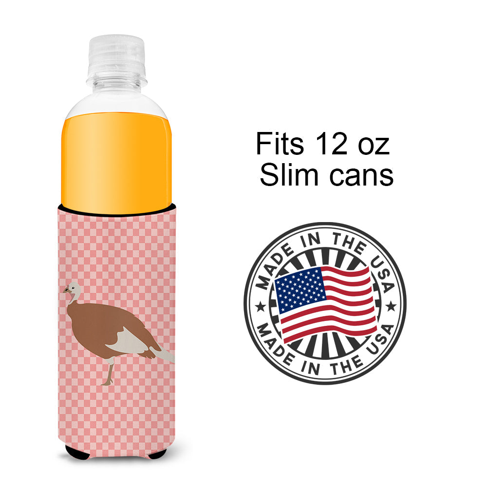Jersey Buff Turkey Hen Pink Check Slim Can Hugger , Insulated Foam Hugger for 12 oz Slim Cans, Beer Bottles & Water Bottles, Printed in USA