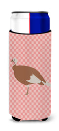 Jersey Buff Turkey Hen Pink Check Slim Can Hugger , Insulated Foam Hugger for 12 oz Slim Cans, Beer Bottles & Water Bottles, Printed in USA