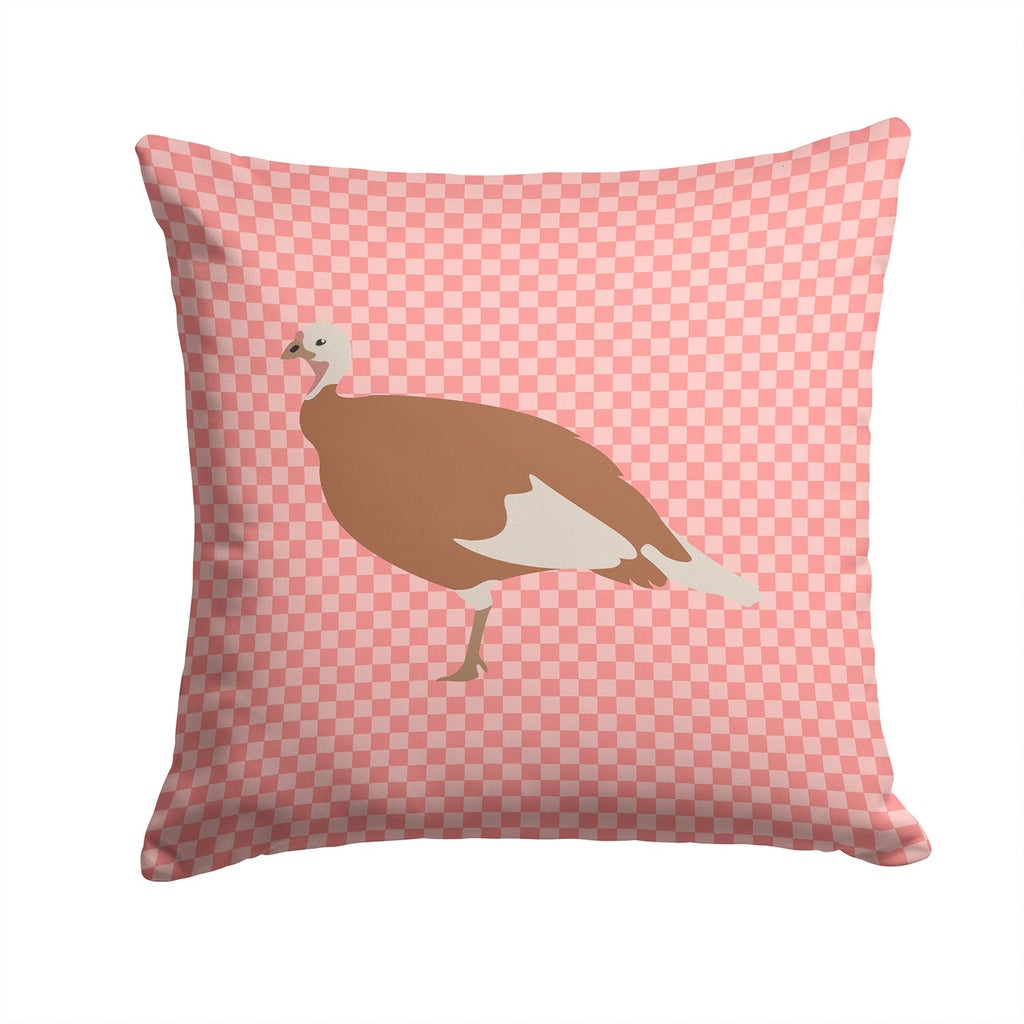 Jersey Buff Turkey Hen Pink Check Decorative Throw Pillow 14x14 Indoor Outdoor Accent Cushion, Fabric Cover with Insert for Sofa, Bed, Porch & Living Room