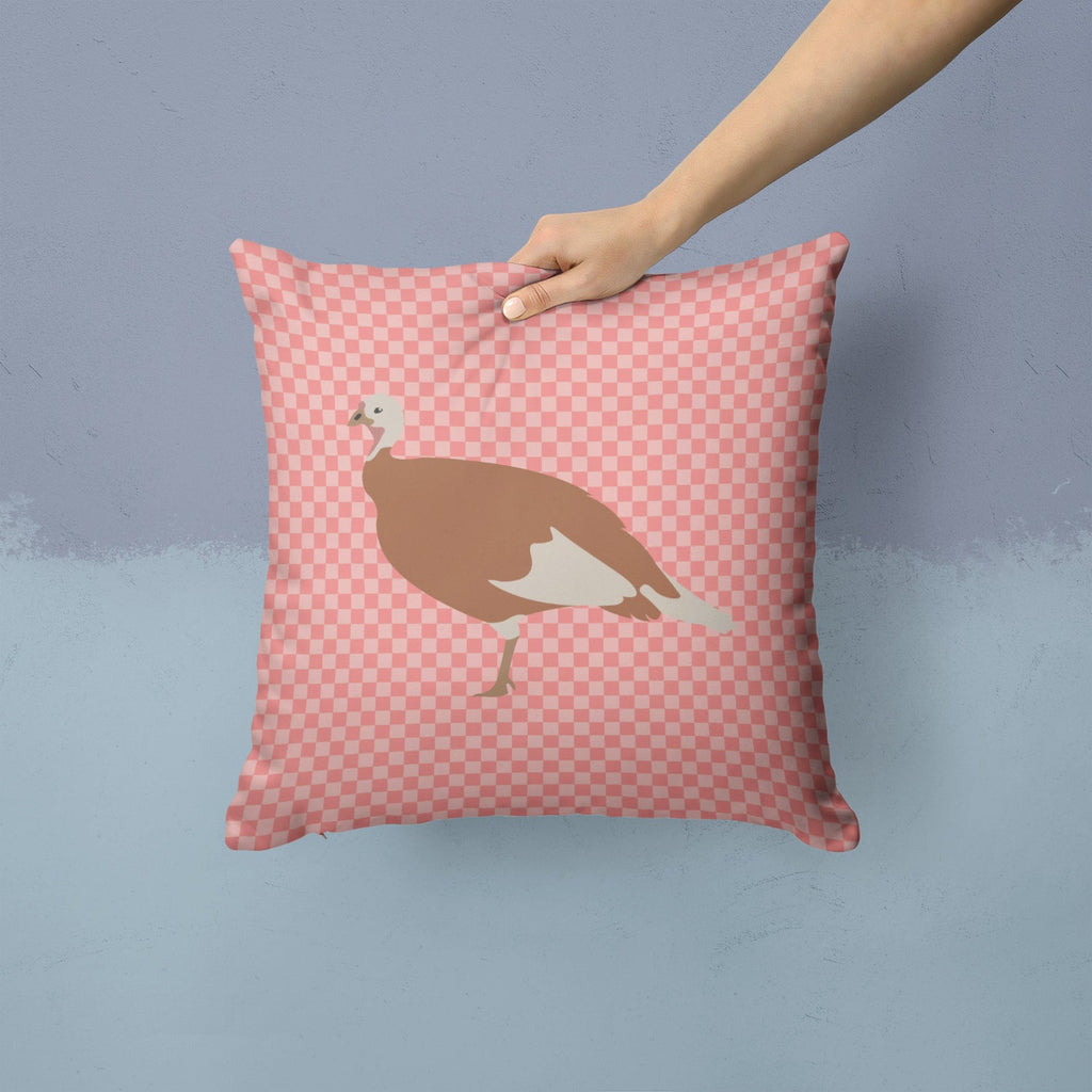 Jersey Buff Turkey Hen Pink Check Decorative Throw Pillow 14x14 Indoor Outdoor Accent Cushion, Fabric Cover with Insert for Sofa, Bed, Porch & Living Room
