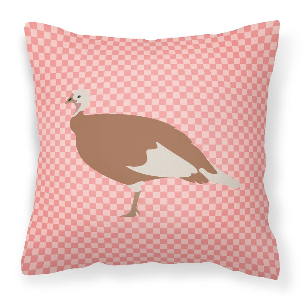 Jersey Buff Turkey Hen Pink Check Decorative Throw Pillow 18x18 Indoor Outdoor Accent Cushion, Fabric Cover with Insert for Sofa, Bed, Porch & Living Room