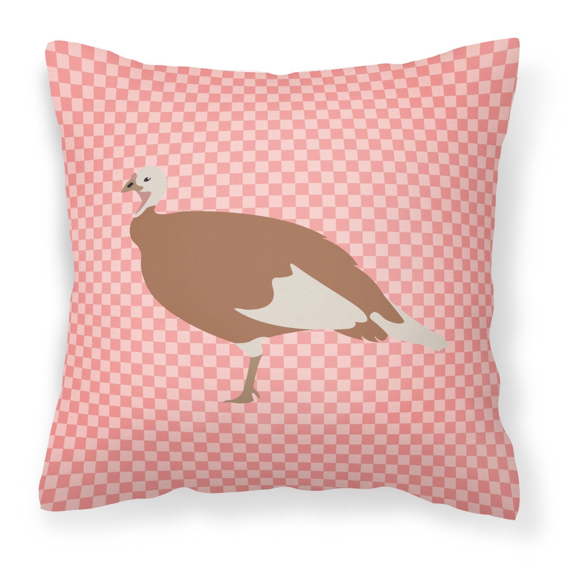 Jersey Buff Turkey Hen Pink Check Decorative Throw Pillow 18x18 Indoor Outdoor Accent Cushion, Fabric Cover with Insert for Sofa, Bed, Porch & Living Room