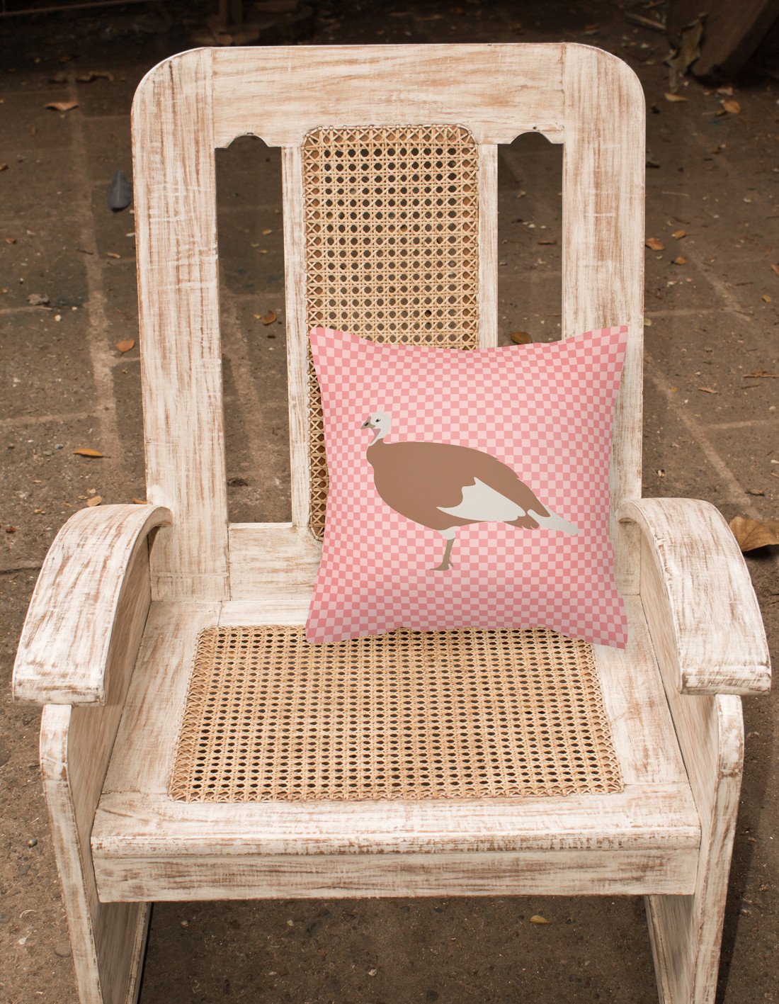 Jersey Buff Turkey Hen Pink Check Decorative Throw Pillow 18x18 Indoor Outdoor Accent Cushion, Fabric Cover with Insert for Sofa, Bed, Porch & Living Room
