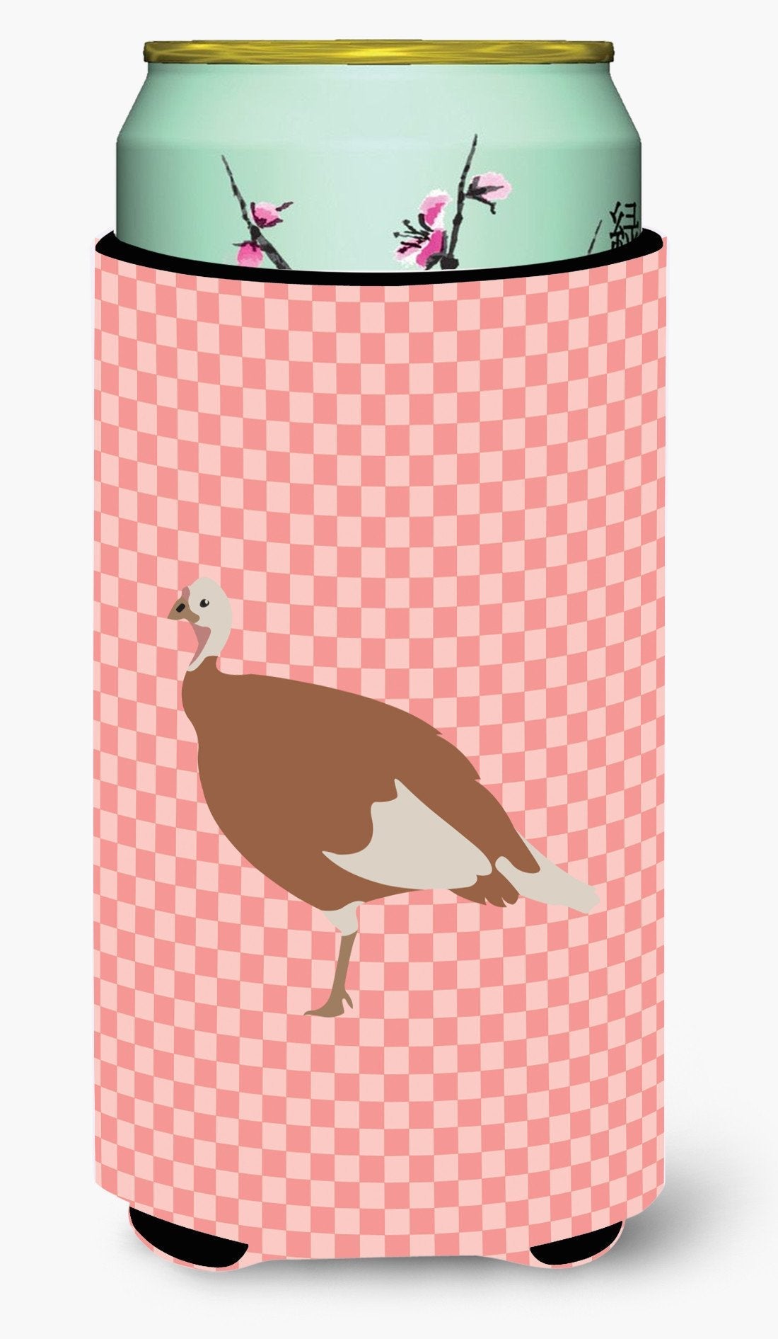 Jersey Buff Turkey Hen Pink Check Tall Boy Hugger Can Cooler Sleeve Machine Washable Drink Collapsible Insulator Beverage Insulated Holder