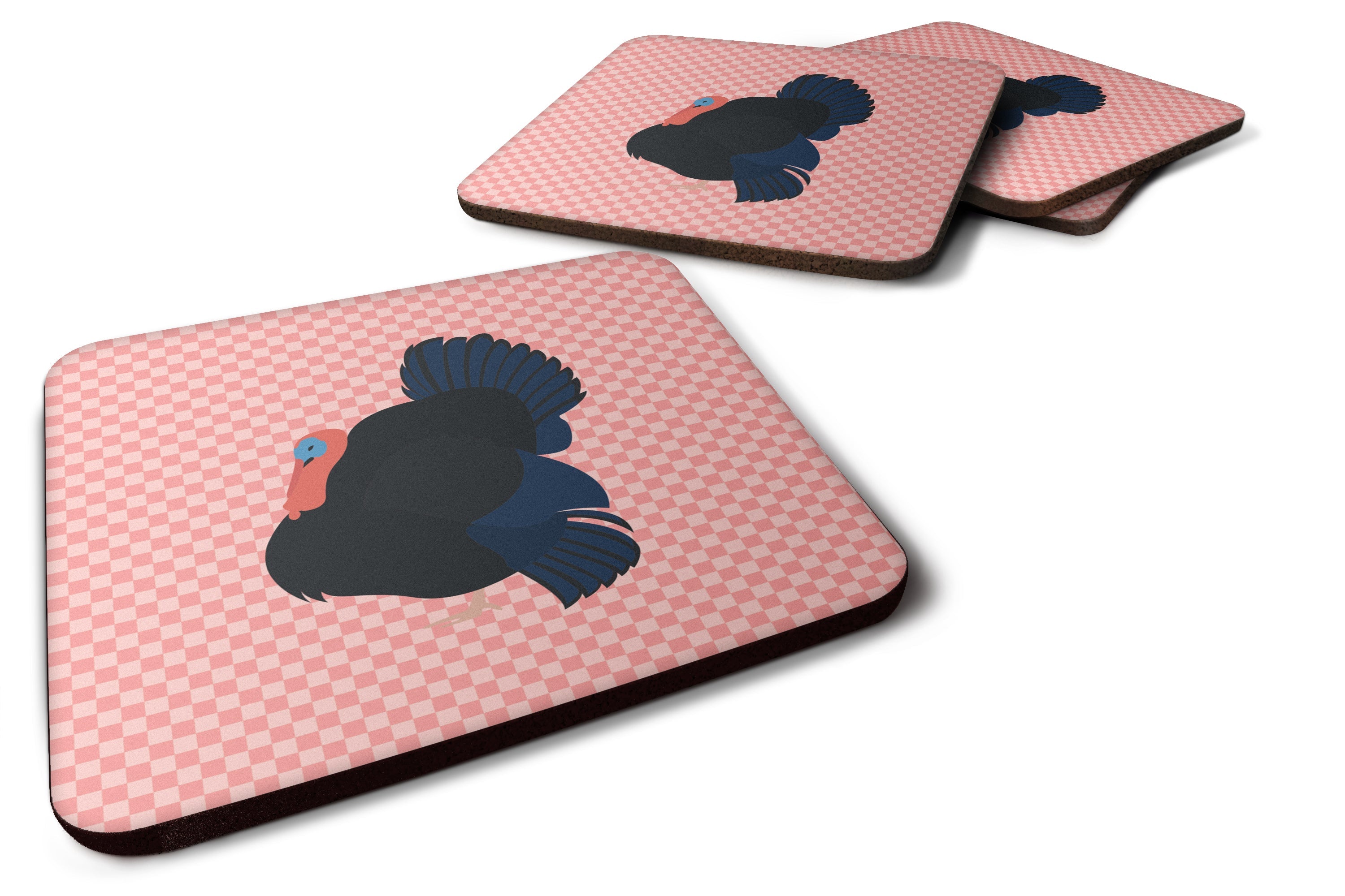 Norfolk Black Turkey Pink Check Foam Coasters Set of 4 Cup Coasters for Indoor Outdoor, Tabletop Protection, Anti Slip, Mouse pad Material