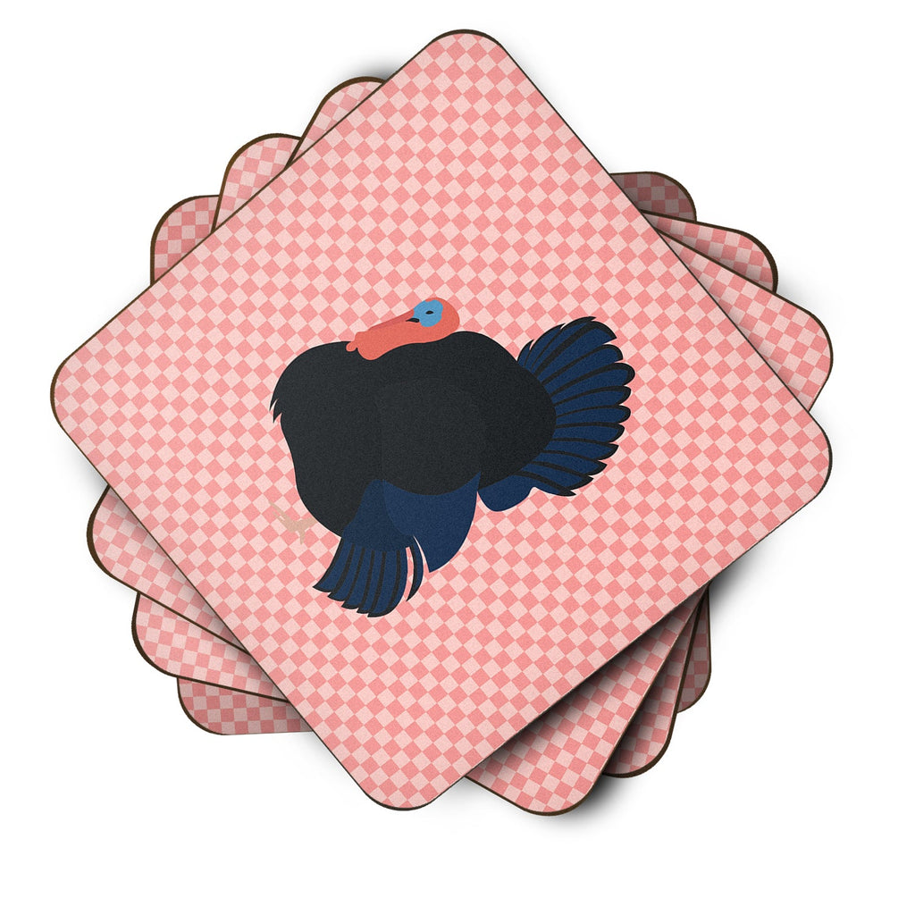 Norfolk Black Turkey Pink Check Foam Coasters Set of 4 Cup Coasters for Indoor Outdoor, Tabletop Protection, Anti Slip, Mouse pad Material