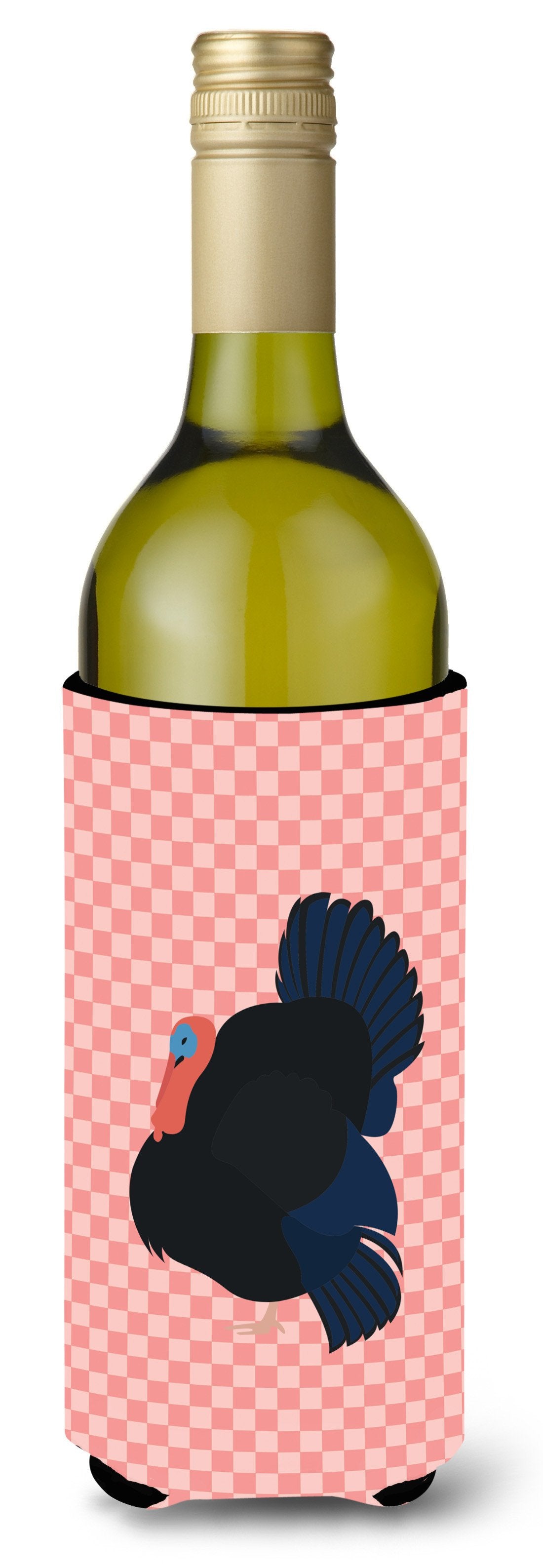 Norfolk Black Turkey Pink Check Wine Bottle Hugger Gift Sleeve for Standard 750 ml Bottles, Insulated Reusable Also Fits Mini Shot & Pint Bottles