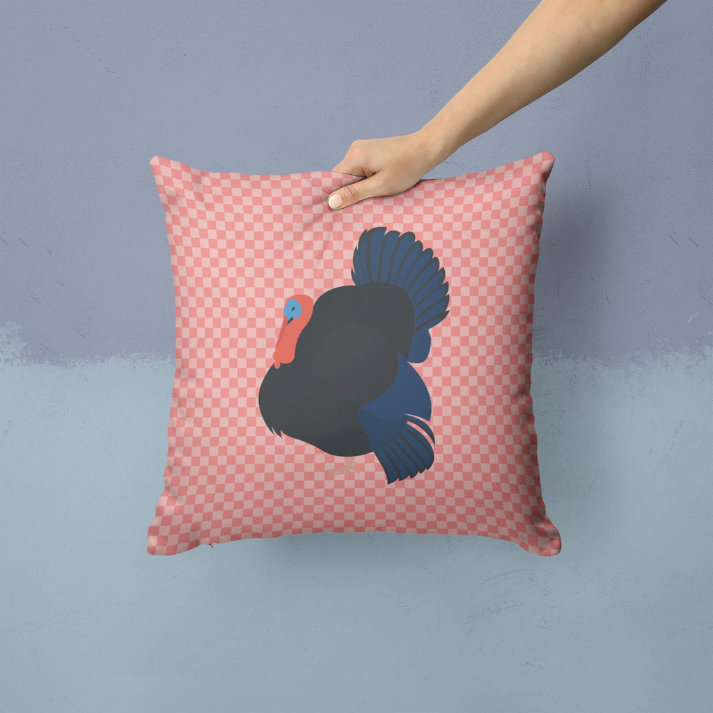 Norfolk Black Turkey Pink Check Decorative Throw Pillow 14x14 Indoor Outdoor Accent Cushion, Fabric Cover with Insert for Sofa, Bed, Porch & Living Room