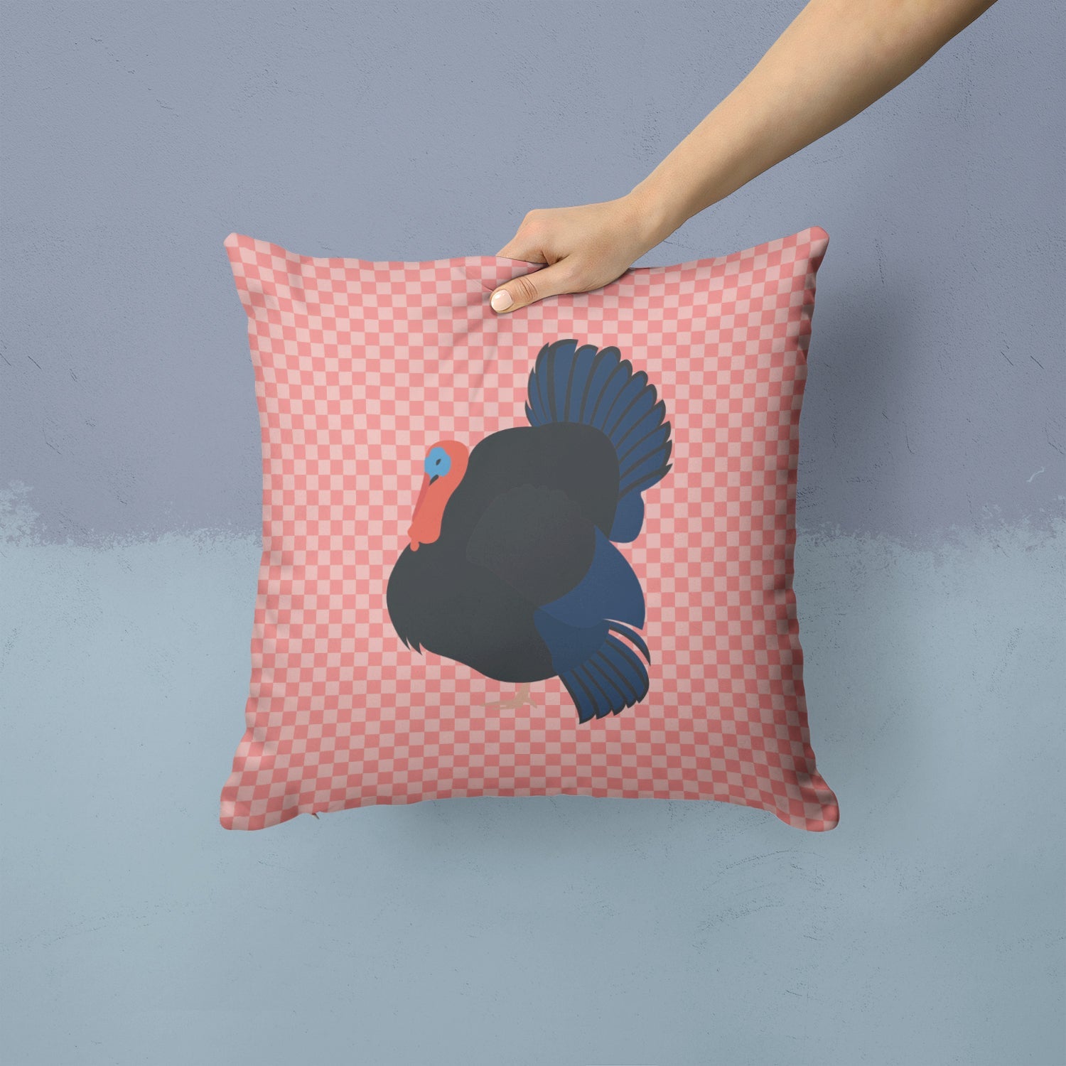 Norfolk Black Turkey Pink Check Decorative Throw Pillow 14x14 Indoor Outdoor Accent Cushion, Fabric Cover with Insert for Sofa, Bed, Porch & Living Room
