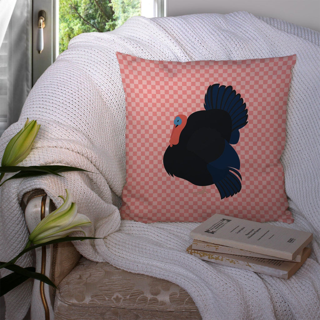 Norfolk Black Turkey Pink Check Decorative Throw Pillow 14x14 Indoor Outdoor Accent Cushion, Fabric Cover with Insert for Sofa, Bed, Porch & Living Room