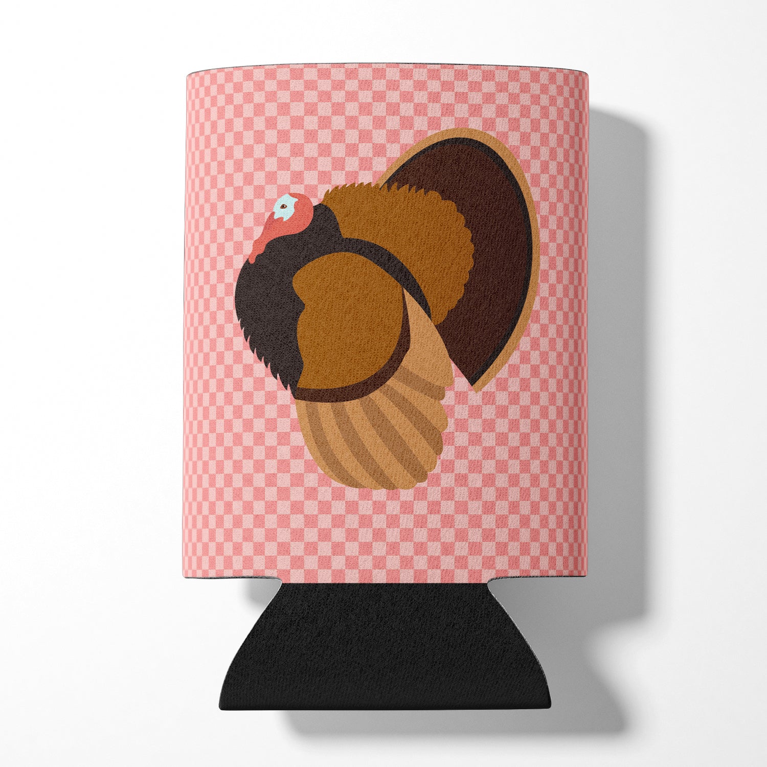 Bronze Turkey Pink Check Can or Bottle Hugger Cooler Sleeve for Standard 12 oz Cans, Insulated Foam Beer & Soda Can Hugger Reusable
