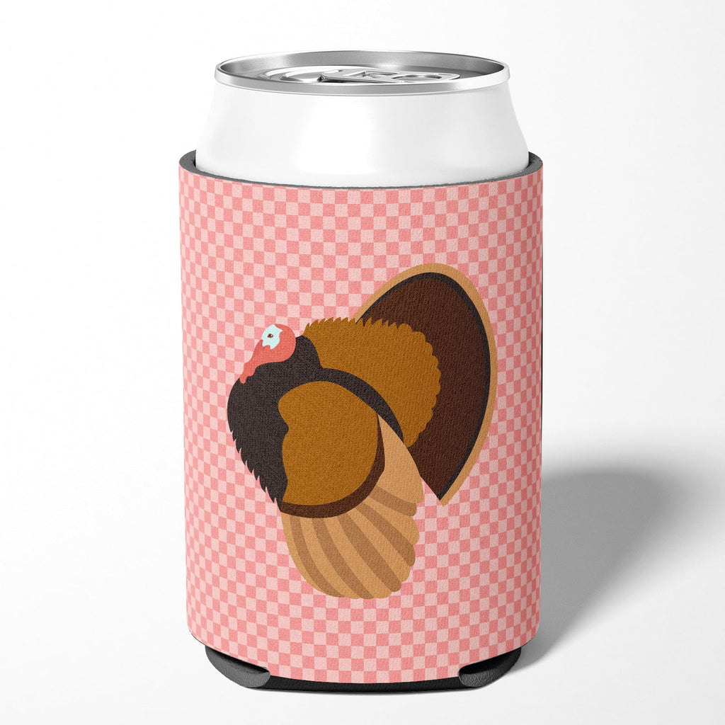 Bronze Turkey Pink Check Can or Bottle Hugger Cooler Sleeve for Standard 12 oz Cans, Insulated Foam Beer & Soda Can Hugger Reusable