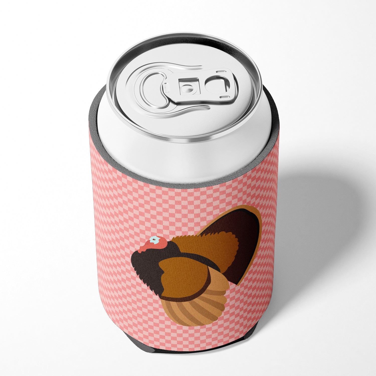 Bronze Turkey Pink Check Can or Bottle Hugger Cooler Sleeve for Standard 12 oz Cans, Insulated Foam Beer & Soda Can Hugger Reusable
