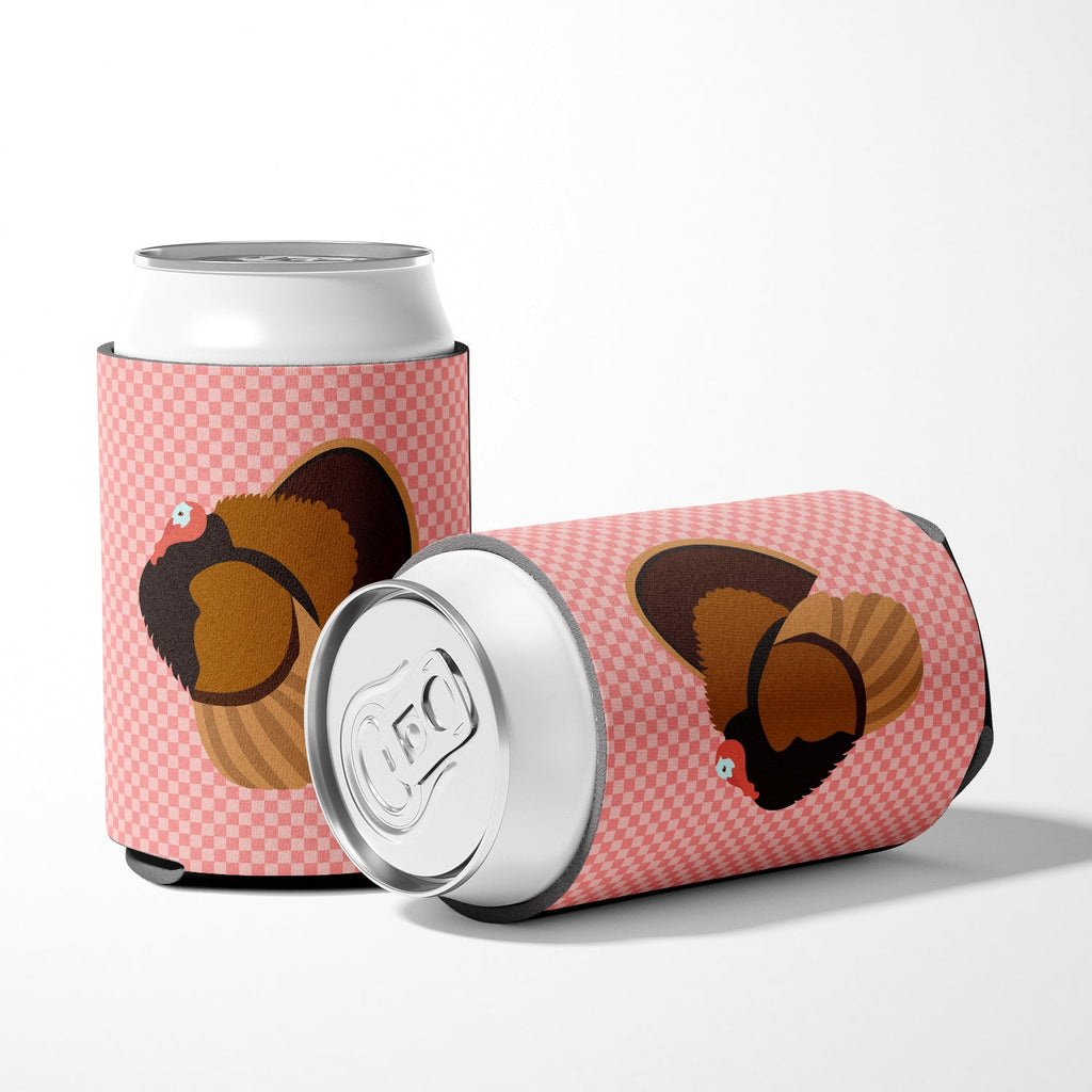 Bronze Turkey Pink Check Can or Bottle Hugger Cooler Sleeve for Standard 12 oz Cans, Insulated Foam Beer & Soda Can Hugger Reusable