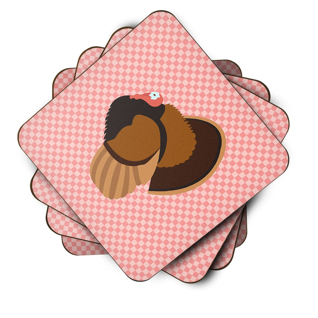 Bronze Turkey Pink Check Foam Coasters Set of 4 Cup Coasters for Indoor Outdoor, Tabletop Protection, Anti Slip, Mouse pad Material