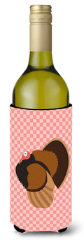 Bronze Turkey Pink Check Wine Bottle Hugger Gift Sleeve for Standard 750 ml Bottles, Insulated Reusable Also Fits Mini Shot & Pint Bottles