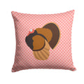 Bronze Turkey Pink Check Decorative Throw Pillow 14x14 Indoor Outdoor Accent Cushion, Fabric Cover with Insert for Sofa, Bed, Porch & Living Room