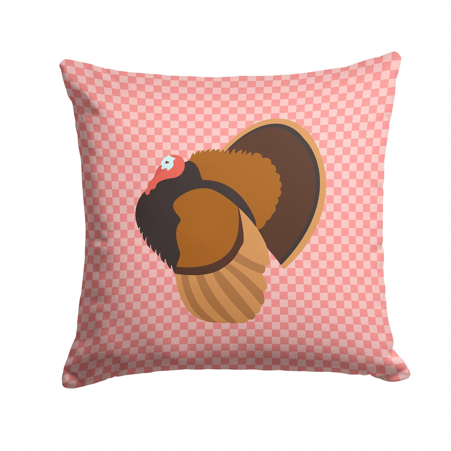Bronze Turkey Pink Check Decorative Throw Pillow 14x14 Indoor Outdoor Accent Cushion, Fabric Cover with Insert for Sofa, Bed, Porch & Living Room