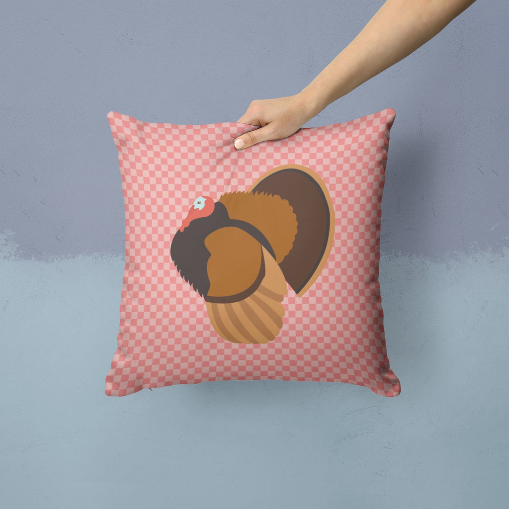 Bronze Turkey Pink Check Decorative Throw Pillow 14x14 Indoor Outdoor Accent Cushion, Fabric Cover with Insert for Sofa, Bed, Porch & Living Room