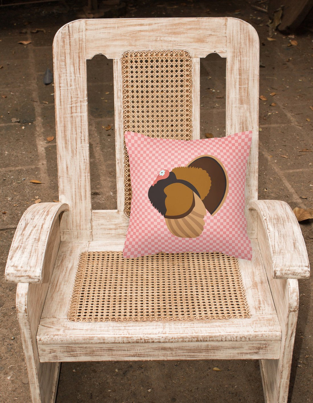 Bronze Turkey Pink Check Decorative Throw Pillow 18x18 Indoor Outdoor Accent Cushion, Fabric Cover with Insert for Sofa, Bed, Porch & Living Room