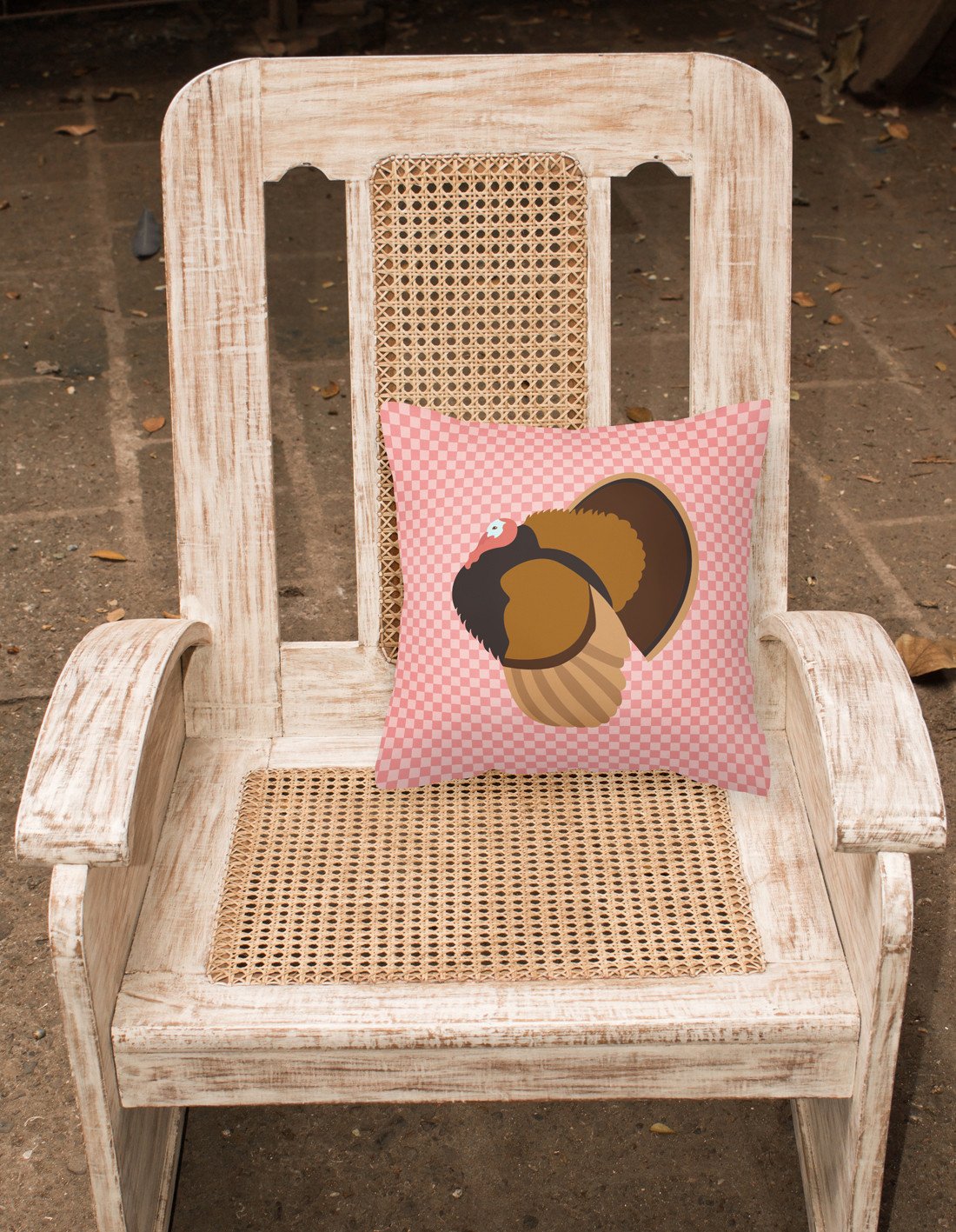 Bronze Turkey Pink Check Decorative Throw Pillow 18x18 Indoor Outdoor Accent Cushion, Fabric Cover with Insert for Sofa, Bed, Porch & Living Room