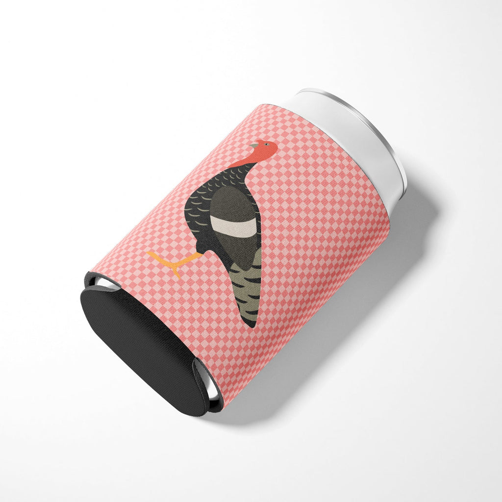 Marragansett Turkey Pink Check Can or Bottle Hugger Cooler Sleeve for Standard 12 oz Cans, Insulated Foam Beer & Soda Can Hugger Reusable