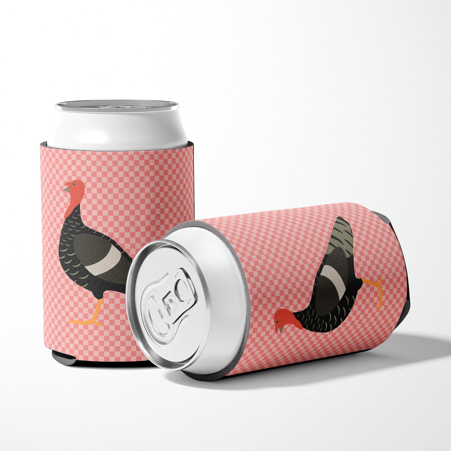 Marragansett Turkey Pink Check Can or Bottle Hugger Cooler Sleeve for Standard 12 oz Cans, Insulated Foam Beer & Soda Can Hugger Reusable