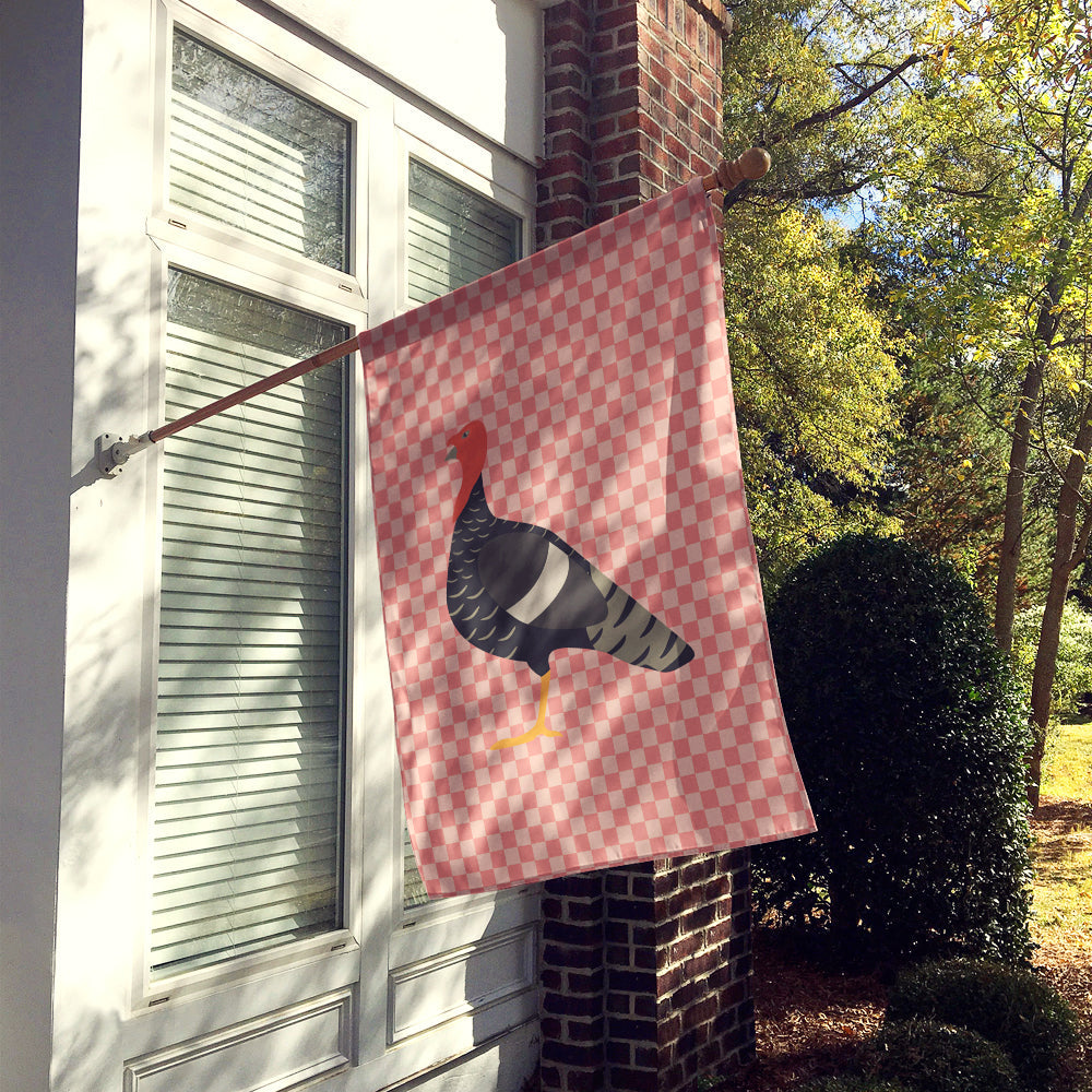 Marragansett Turkey Pink Check House Flag 28x40 Porch Sleeve Pole Decorative Outside Yard Banner Artwork Wall Hanging, Polyester