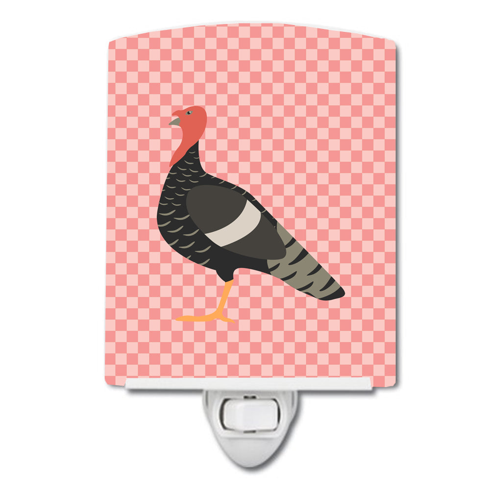 Marragansett Turkey Pink Check Ceramic Night Light Compact, UL-Certified, Ideal for Bedroom, Bathroom, Nursery, Hallway, Kitchen, 6x4x3, Multicolor