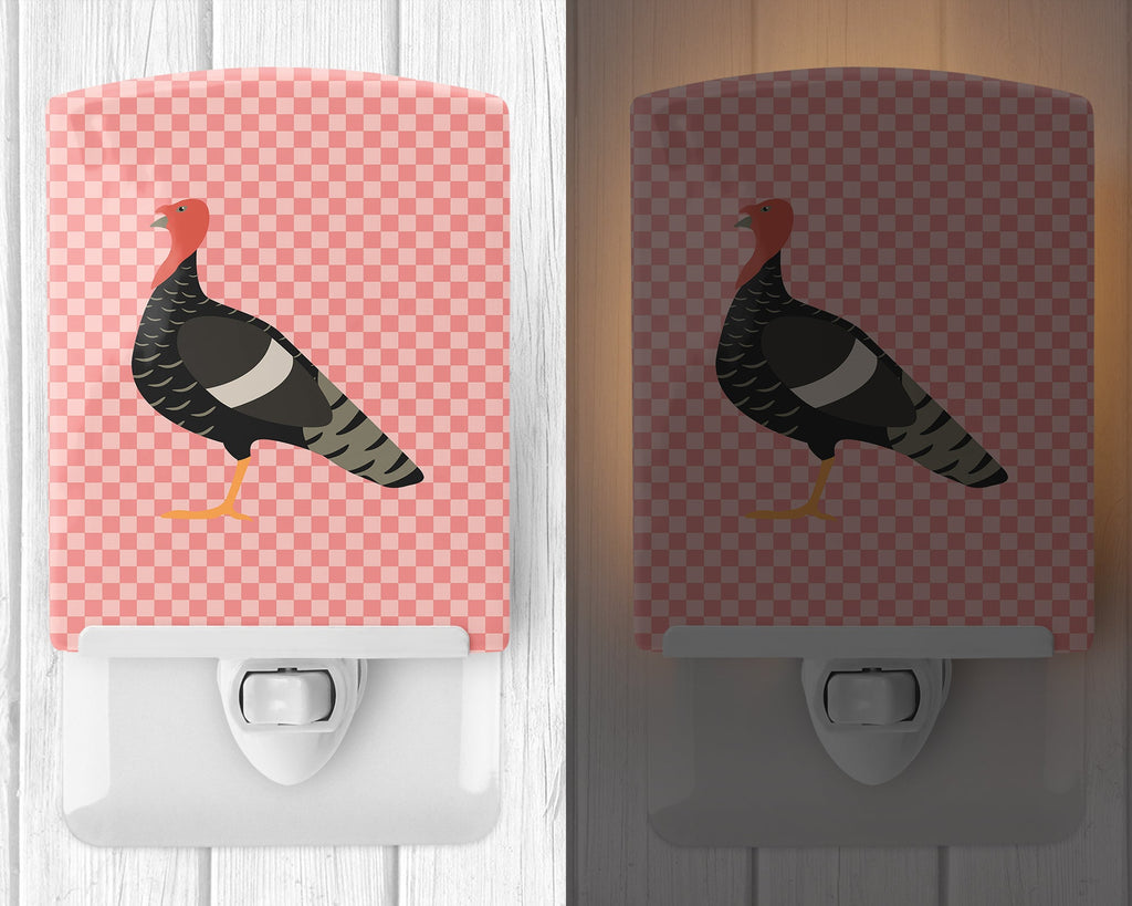 Marragansett Turkey Pink Check Ceramic Night Light Compact, UL-Certified, Ideal for Bedroom, Bathroom, Nursery, Hallway, Kitchen, 6x4x3, Multicolor