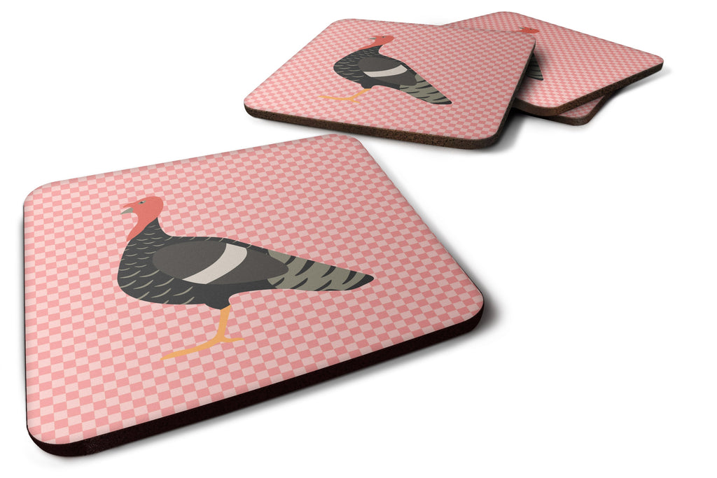 Marragansett Turkey Pink Check Foam Coasters Set of 4 Cup Coasters for Indoor Outdoor, Tabletop Protection, Anti Slip, Mouse pad Material