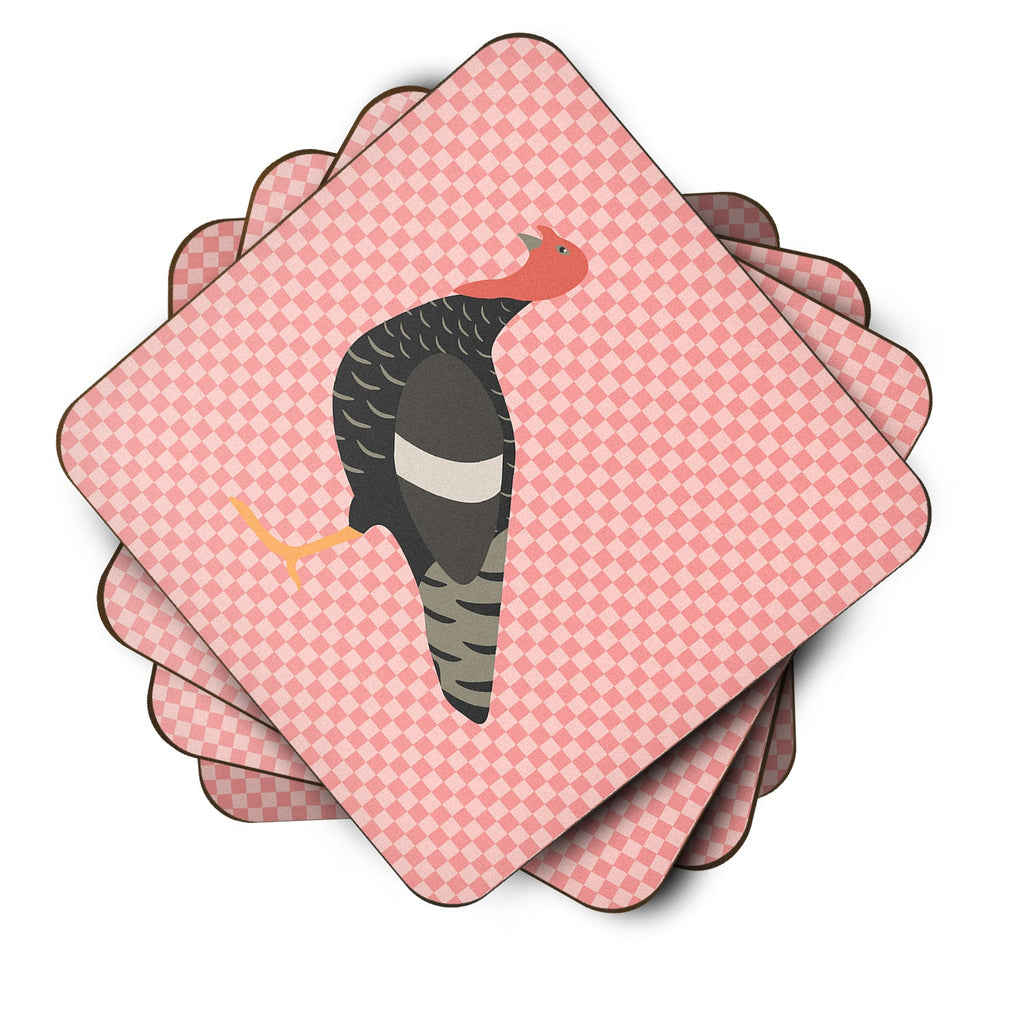 Marragansett Turkey Pink Check Foam Coasters Set of 4 Cup Coasters for Indoor Outdoor, Tabletop Protection, Anti Slip, Mouse pad Material