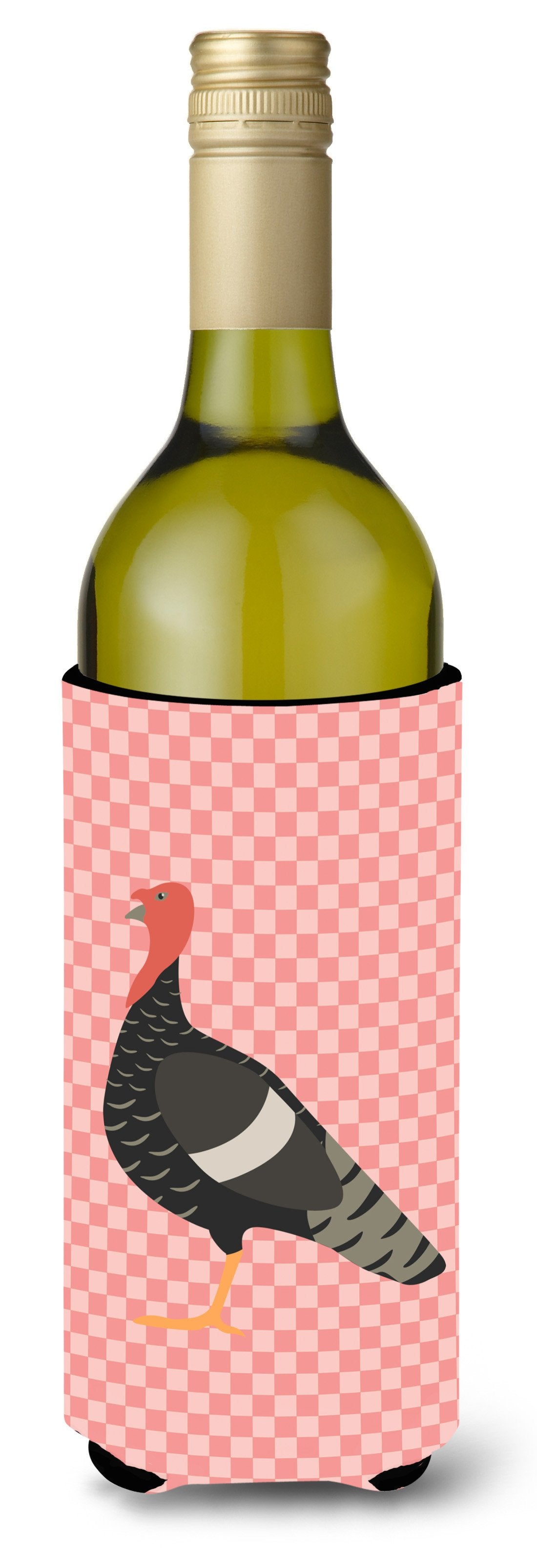 Marragansett Turkey Pink Check Wine Bottle Hugger Gift Sleeve for Standard 750 ml Bottles, Insulated Reusable Also Fits Mini Shot & Pint Bottles