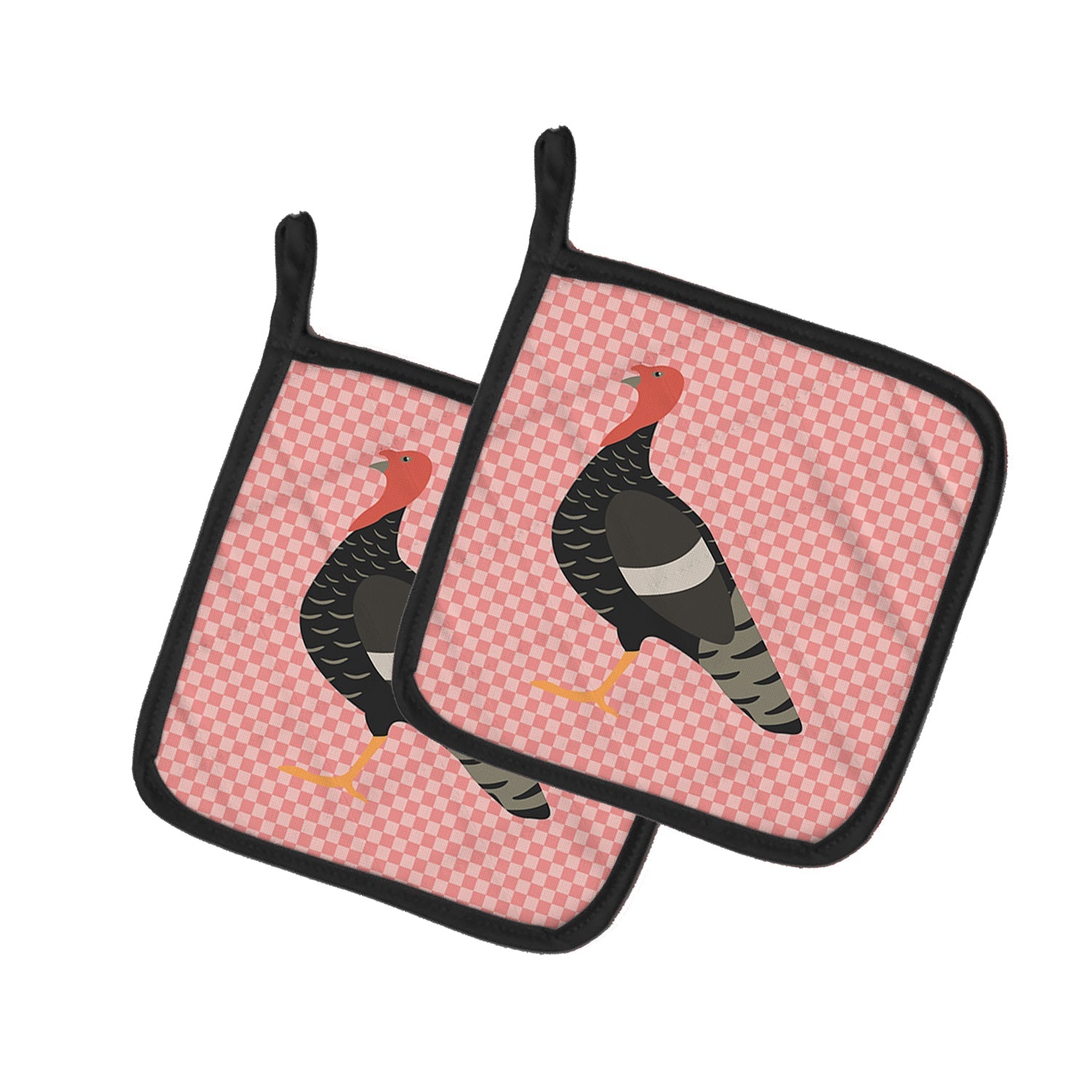 Marragansett Turkey Pink Check Pot Holder Set of 2 Heat Resistant Quilted Hot Pads 7.5 x 7.5 Inch, Insulated Kitchen Trivets for Cooking & Baking