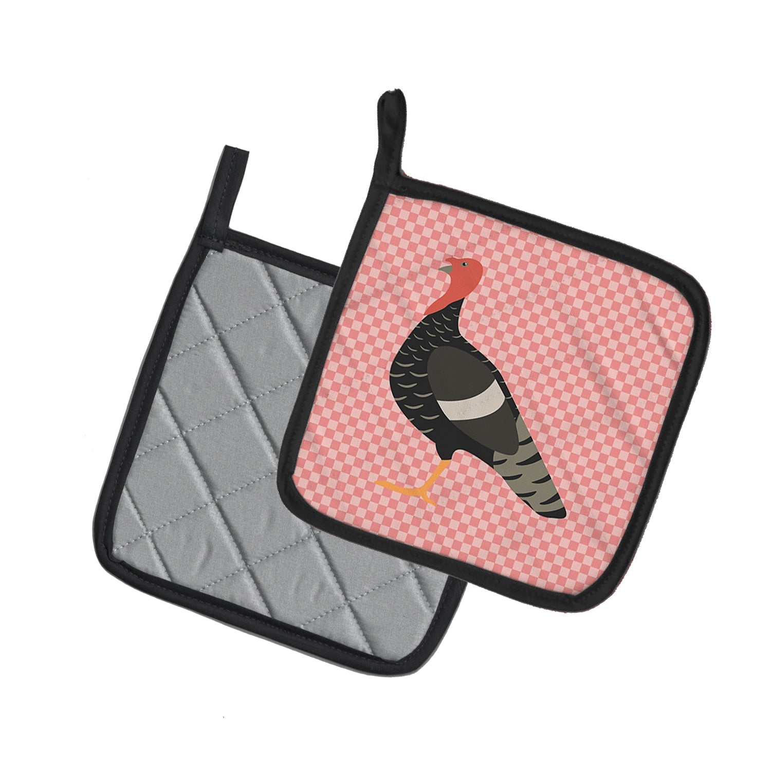 Marragansett Turkey Pink Check Pot Holder Set of 2 Heat Resistant Quilted Hot Pads 7.5 x 7.5 Inch, Insulated Kitchen Trivets for Cooking & Baking
