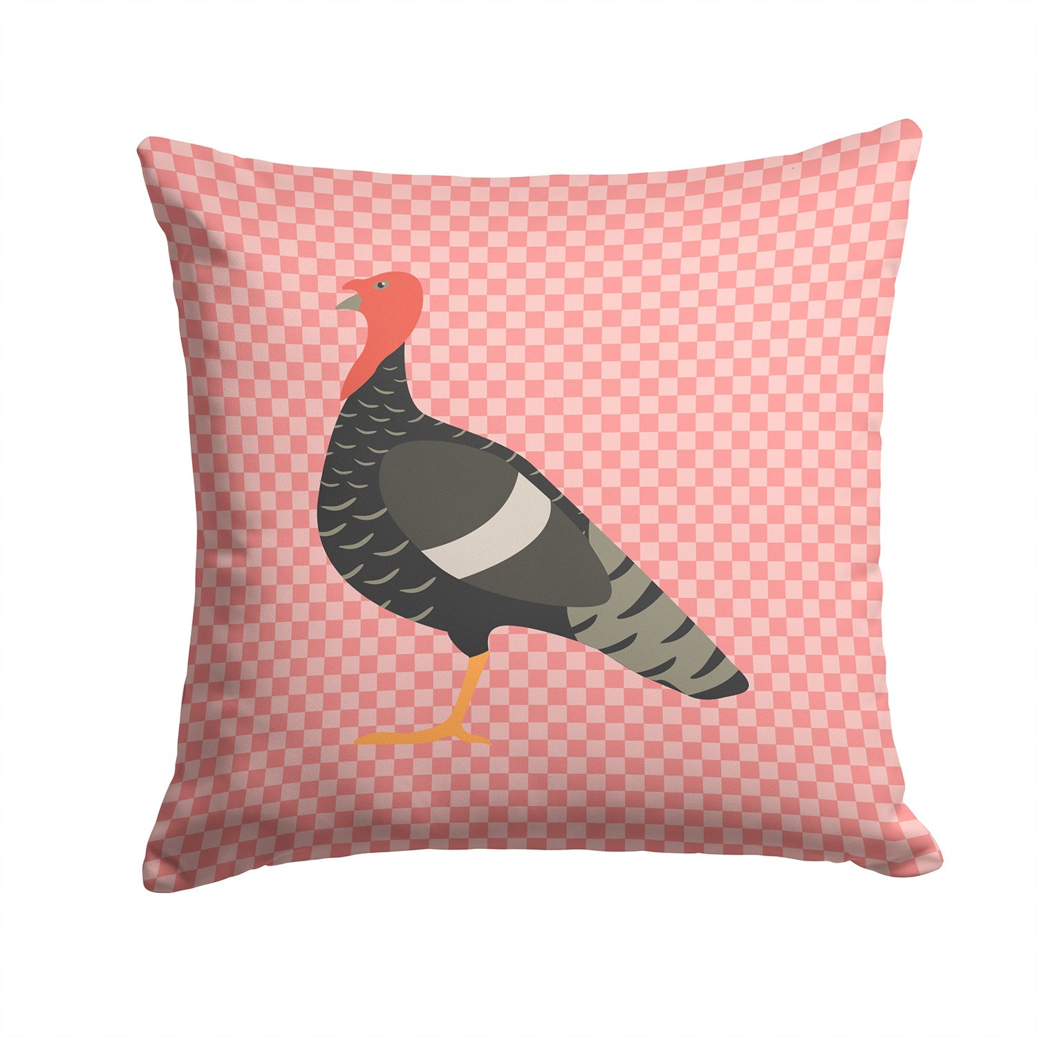 Marragansett Turkey Pink Check Decorative Throw Pillow 14x14 Indoor Outdoor Accent Cushion, Fabric Cover with Insert for Sofa, Bed, Porch & Living Room