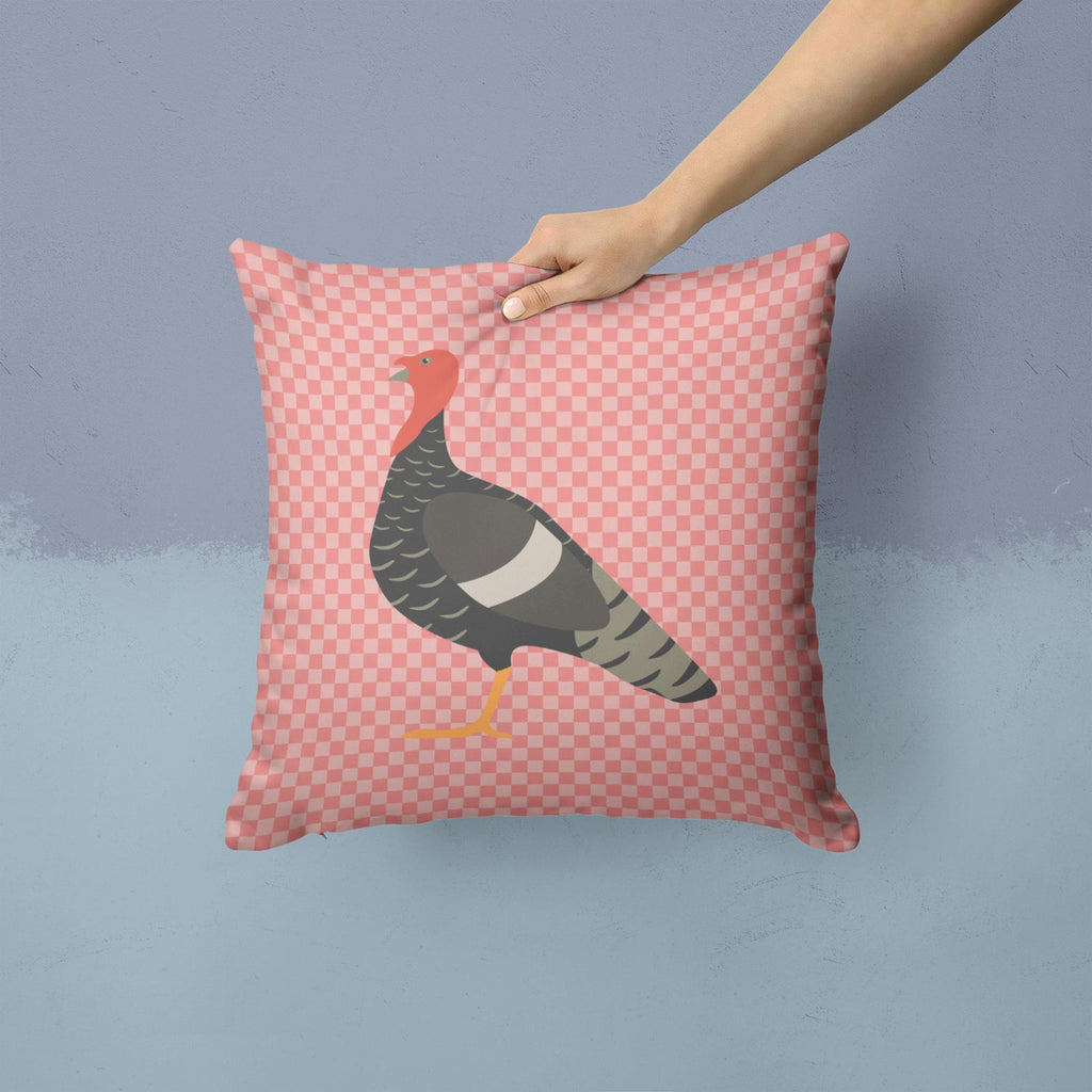 Marragansett Turkey Pink Check Decorative Throw Pillow 14x14 Indoor Outdoor Accent Cushion, Fabric Cover with Insert for Sofa, Bed, Porch & Living Room
