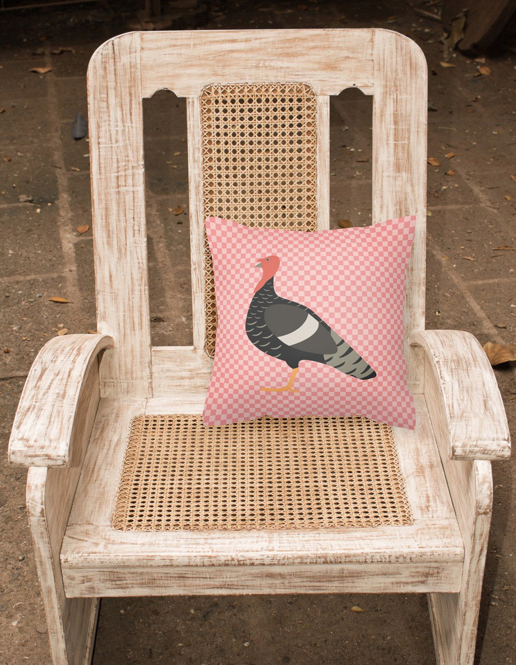 Marragansett Turkey Pink Check Decorative Throw Pillow 18x18 Indoor Outdoor Accent Cushion, Fabric Cover with Insert for Sofa, Bed, Porch & Living Room