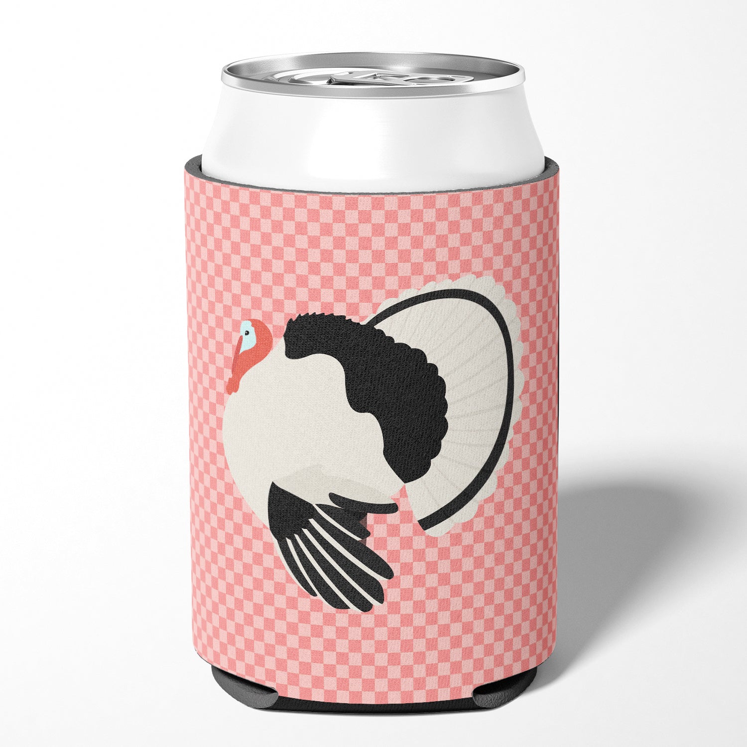 Royal Palm Turkey Pink Check Can or Bottle Hugger Cooler Sleeve for Standard 12 oz Cans, Insulated Foam Beer & Soda Can Hugger Reusable