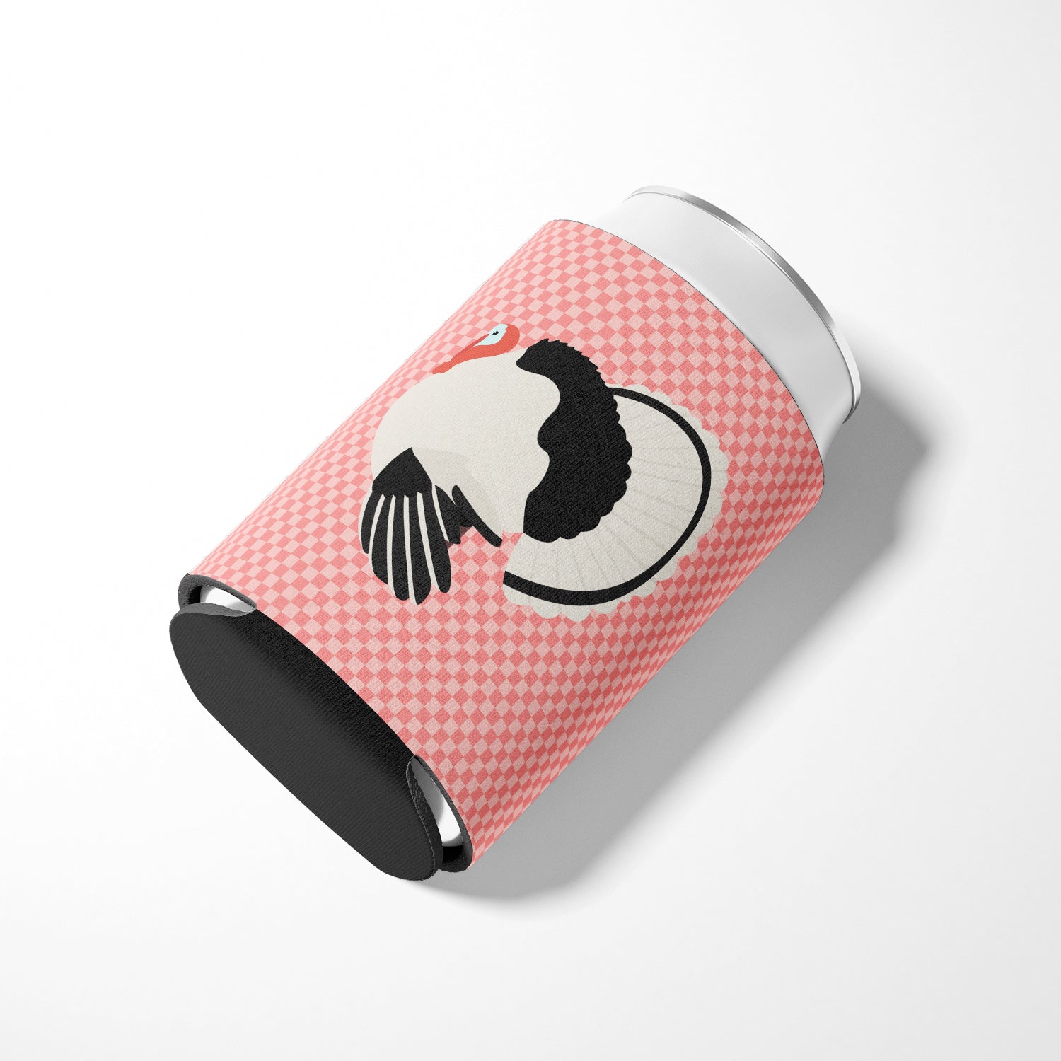 Royal Palm Turkey Pink Check Can or Bottle Hugger Cooler Sleeve for Standard 12 oz Cans, Insulated Foam Beer & Soda Can Hugger Reusable