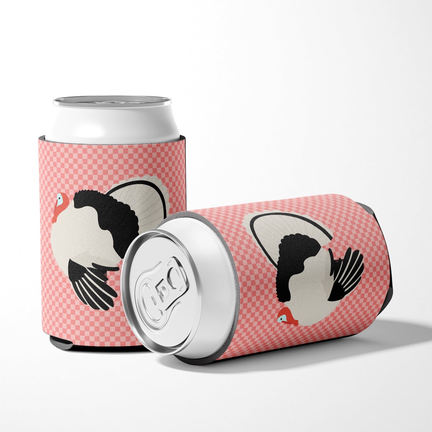 Royal Palm Turkey Pink Check Can or Bottle Hugger Cooler Sleeve for Standard 12 oz Cans, Insulated Foam Beer & Soda Can Hugger Reusable